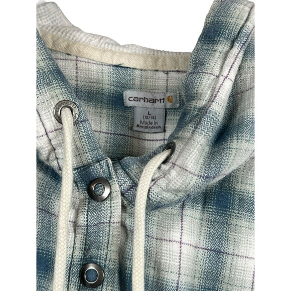 Carhartt Women’s L Plaid Flannel Hoodie‎ Shirt Button Front Hooded Workwear - Picture 11 of 11